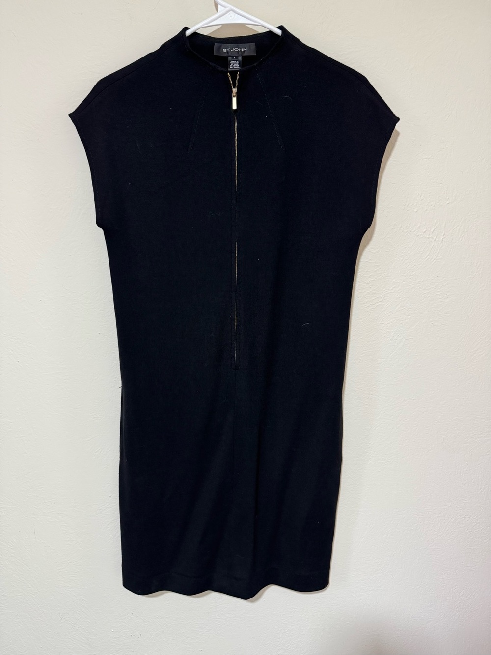 St. John modern Black Knit Zip-Front Sheath Dress